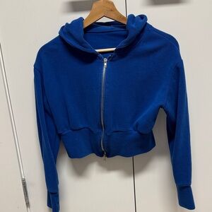 Cropped Blue Zip-Up Hoodie